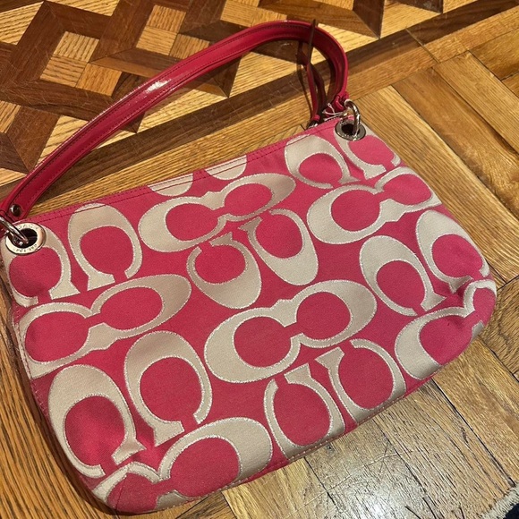 Coach Poppy Metallic Signature Satchel/ 18980 Pink Canvas - Picture 4 of 5